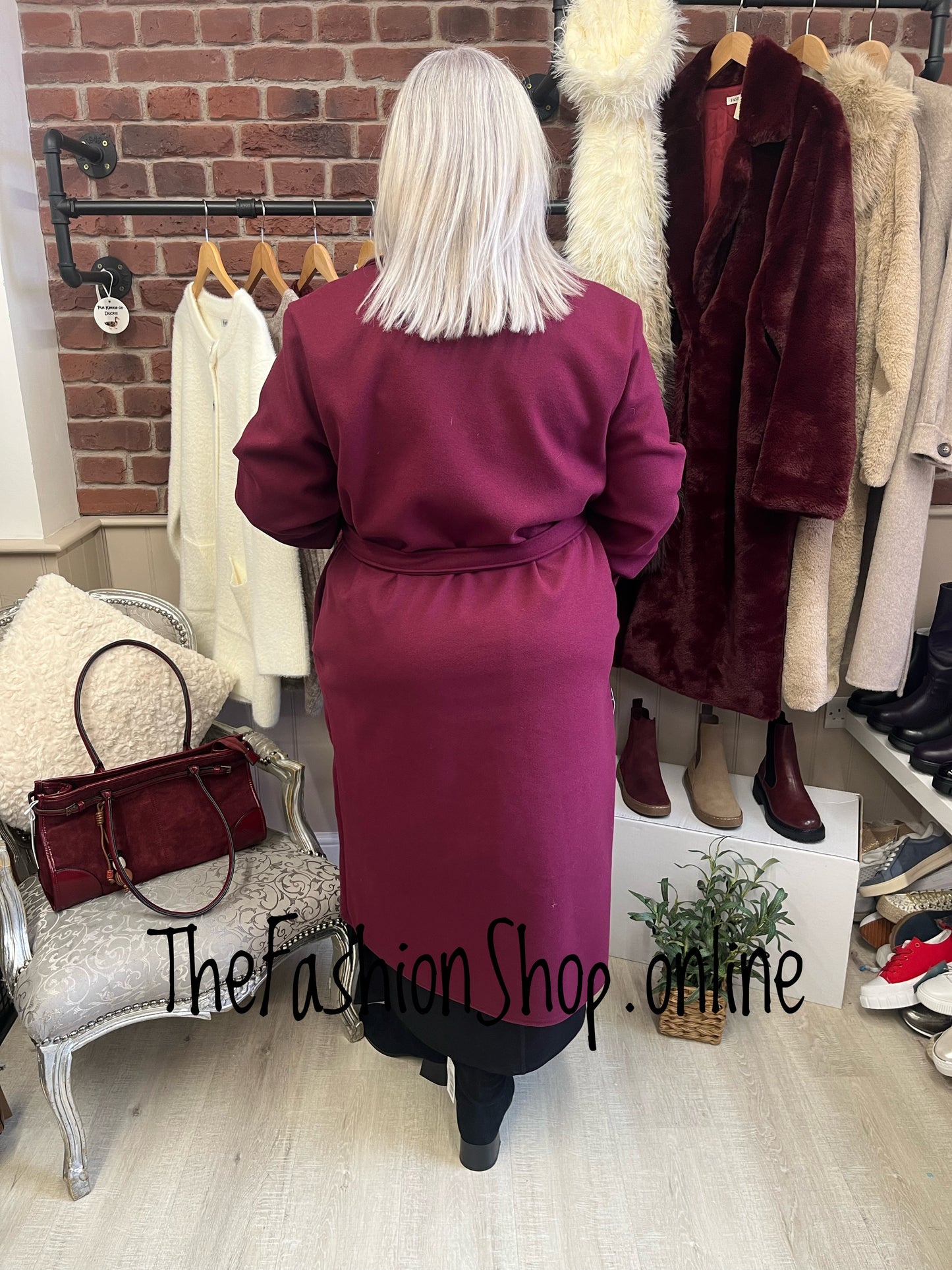 Lizzy wine double breasted trench coat 16-20