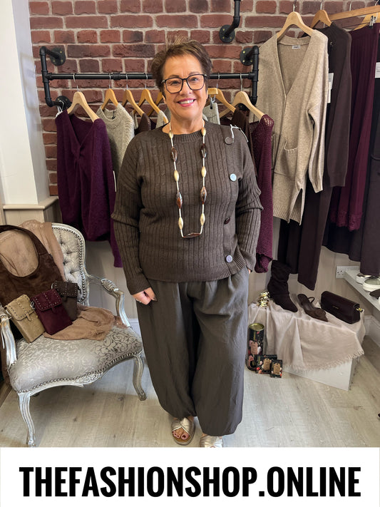 Alison brown cable knit button jumper 10-18