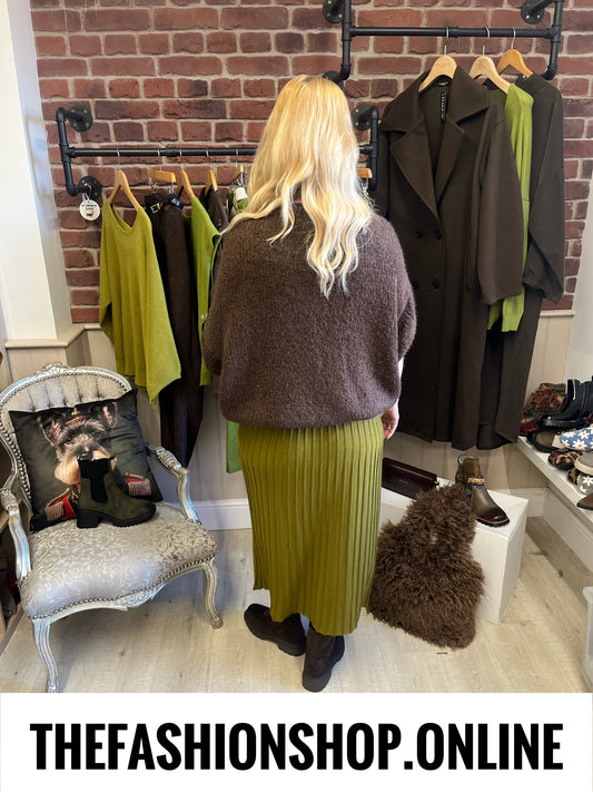 Jenny olive knitted A line skirt 10-16