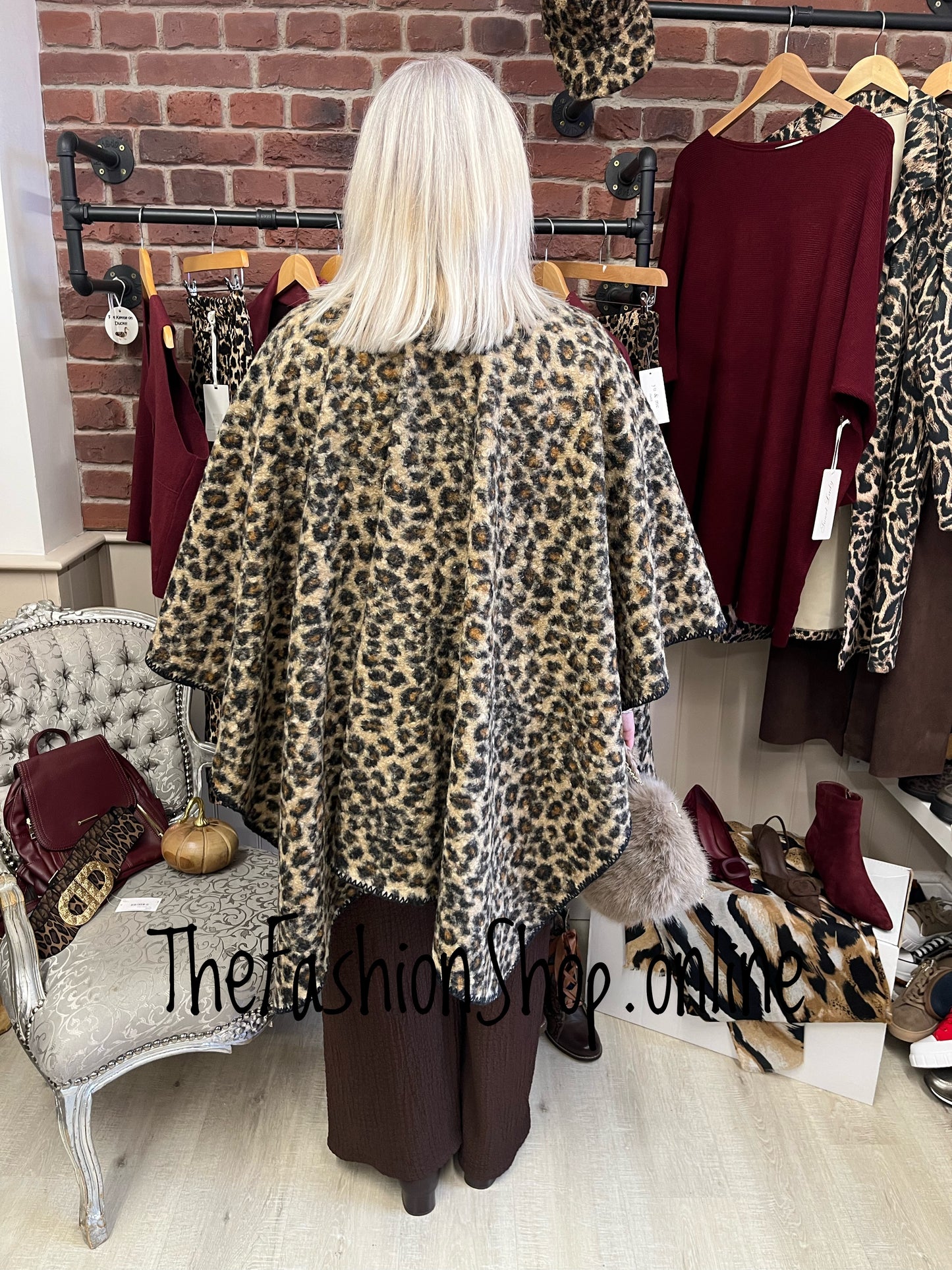 Saffron leopard print boucle poncho - free size