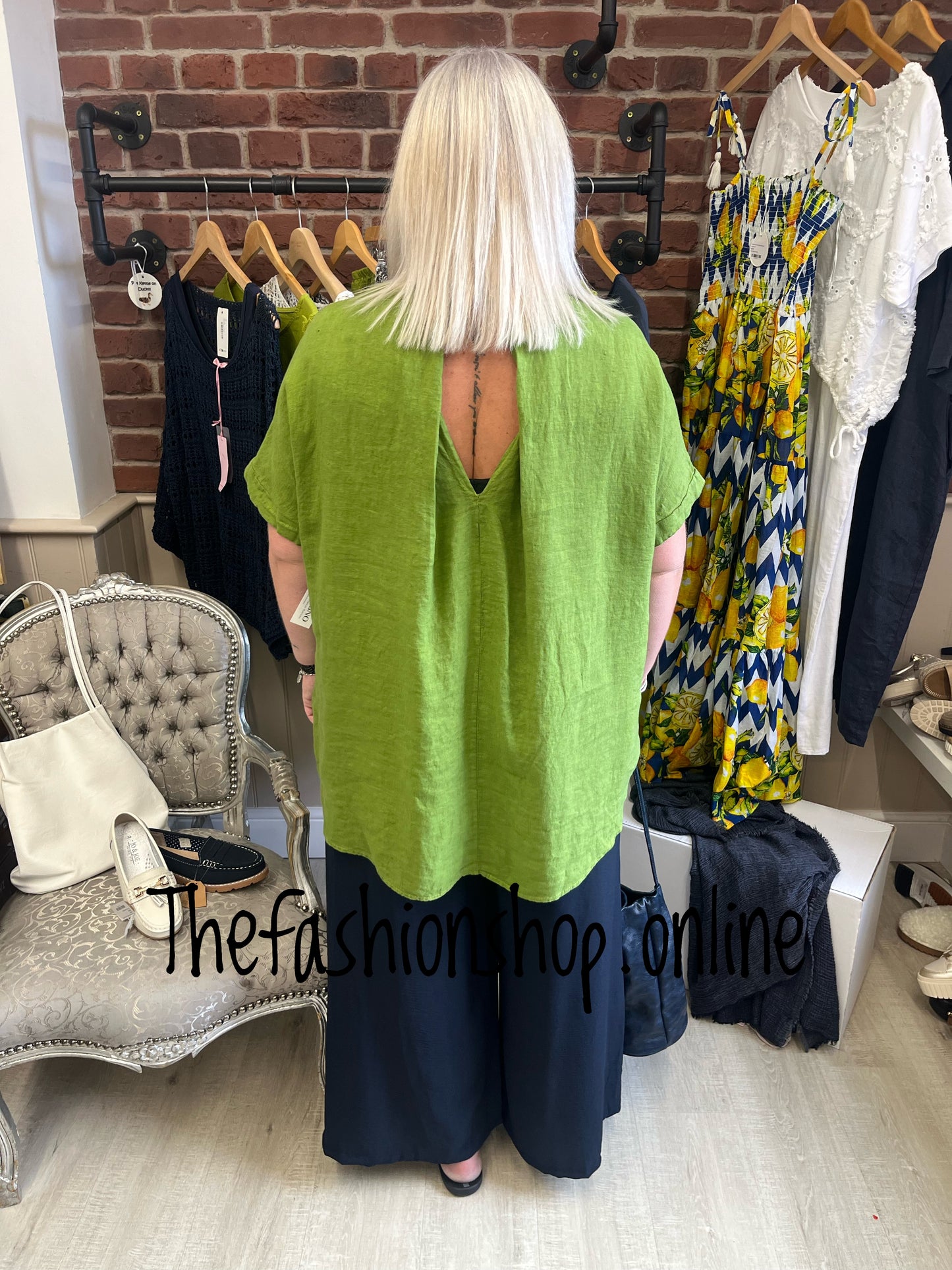 Kali olive keyhole linen top 16-22