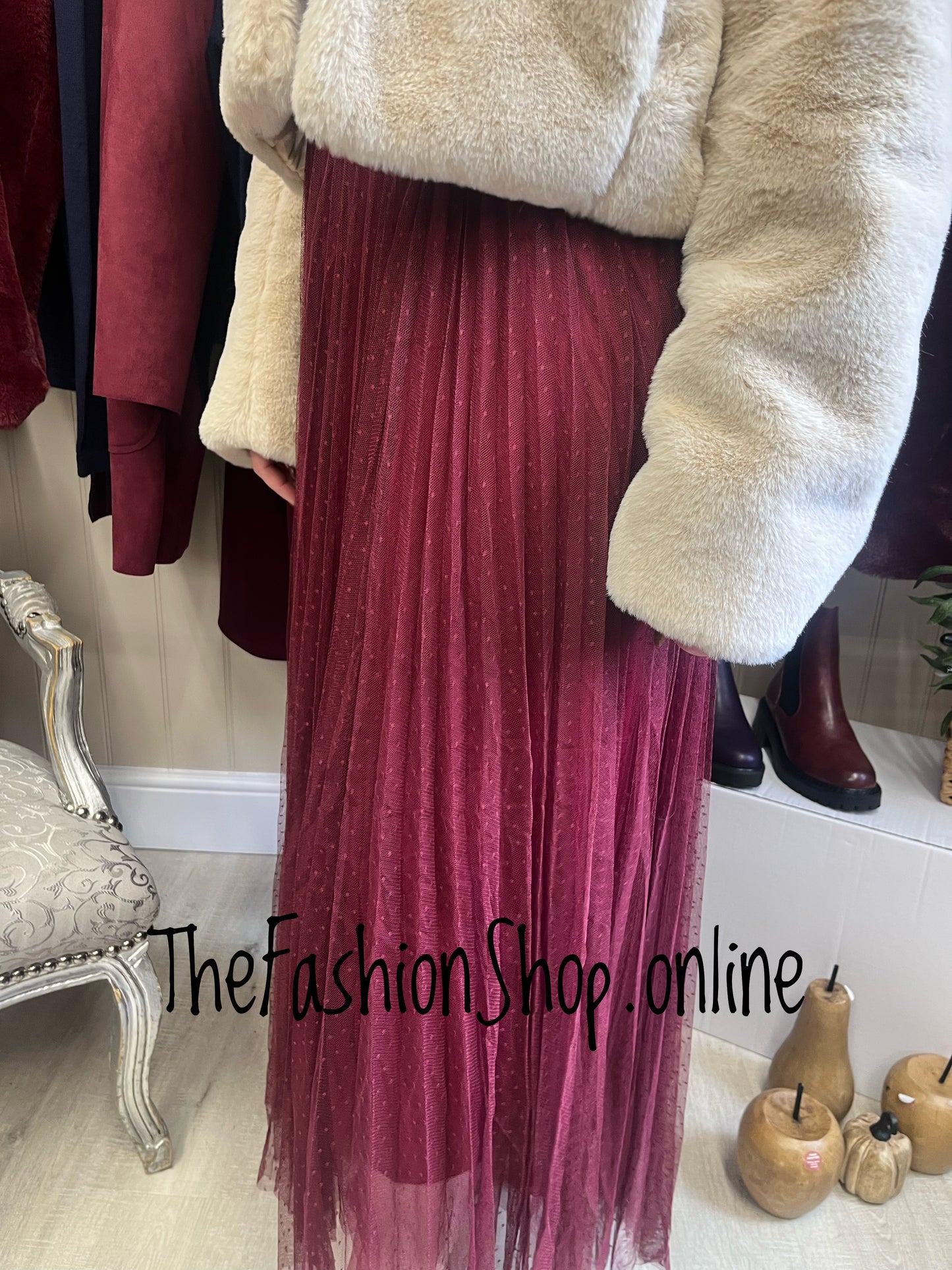 Skyla wine mesh layered skirt 8-14