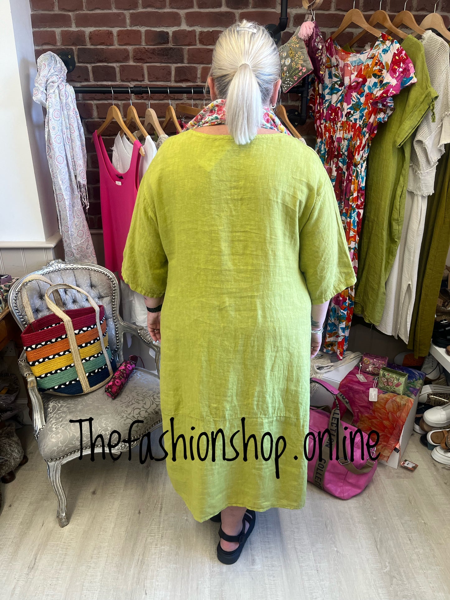Keira olive cocoon dress with straight hem 16-22