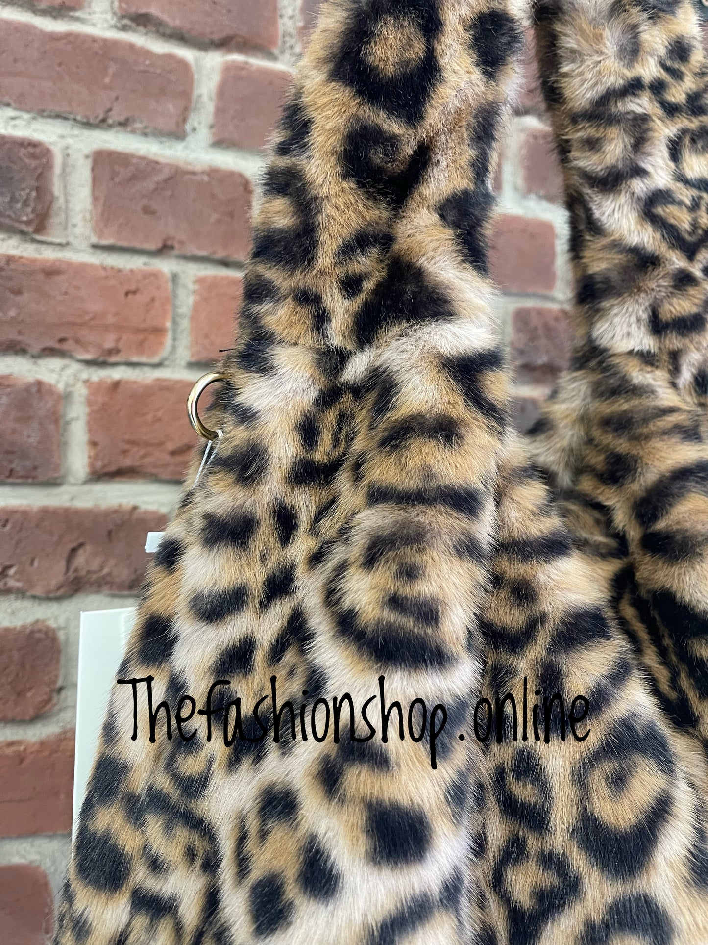 Harlow brown leopard print faux fur shoulder bag