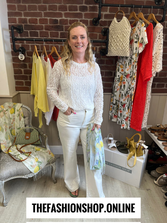 Bonnie white long sleeve lace top 14-20
