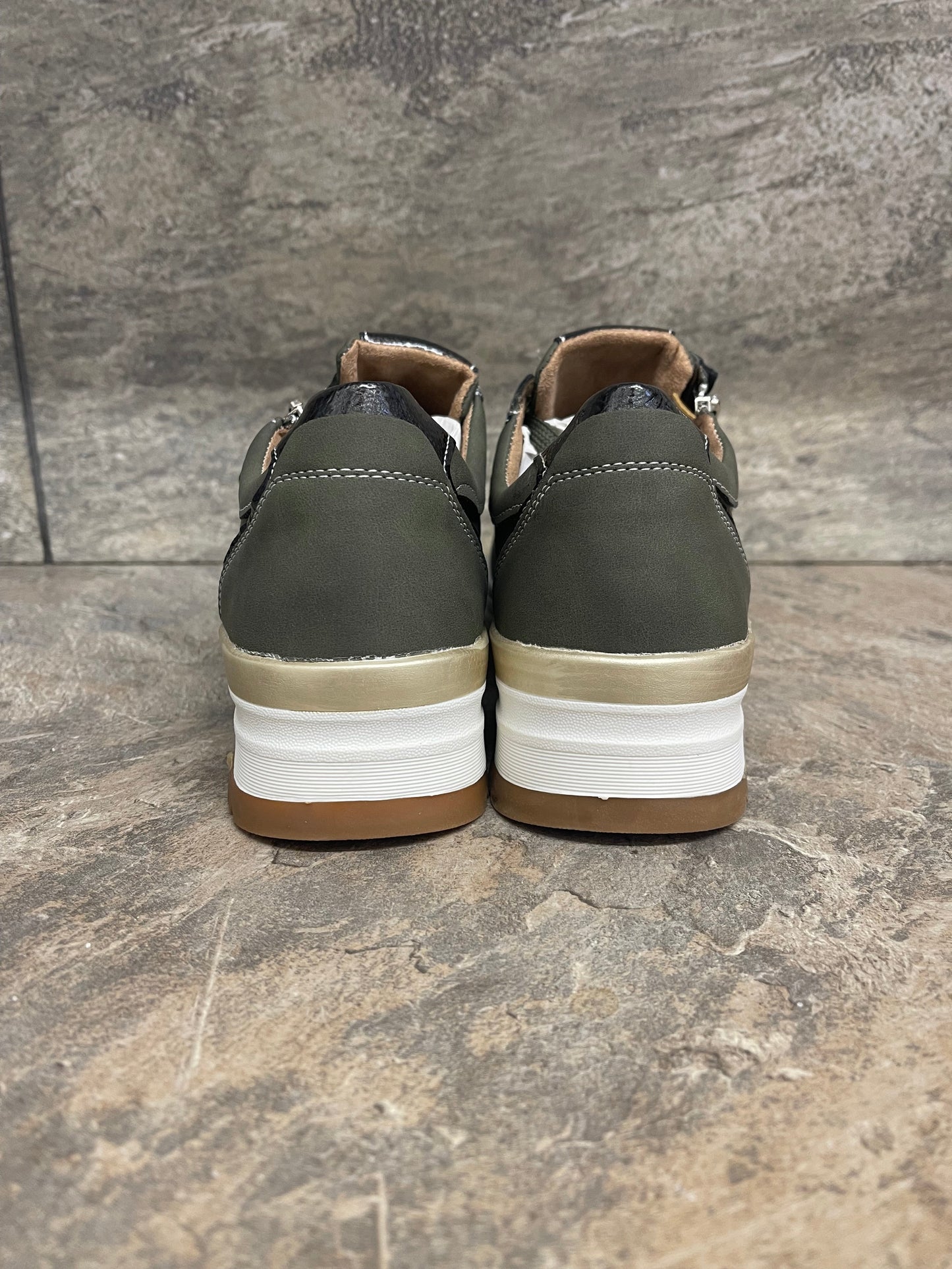 Khaki zip and lace trainer 3-8