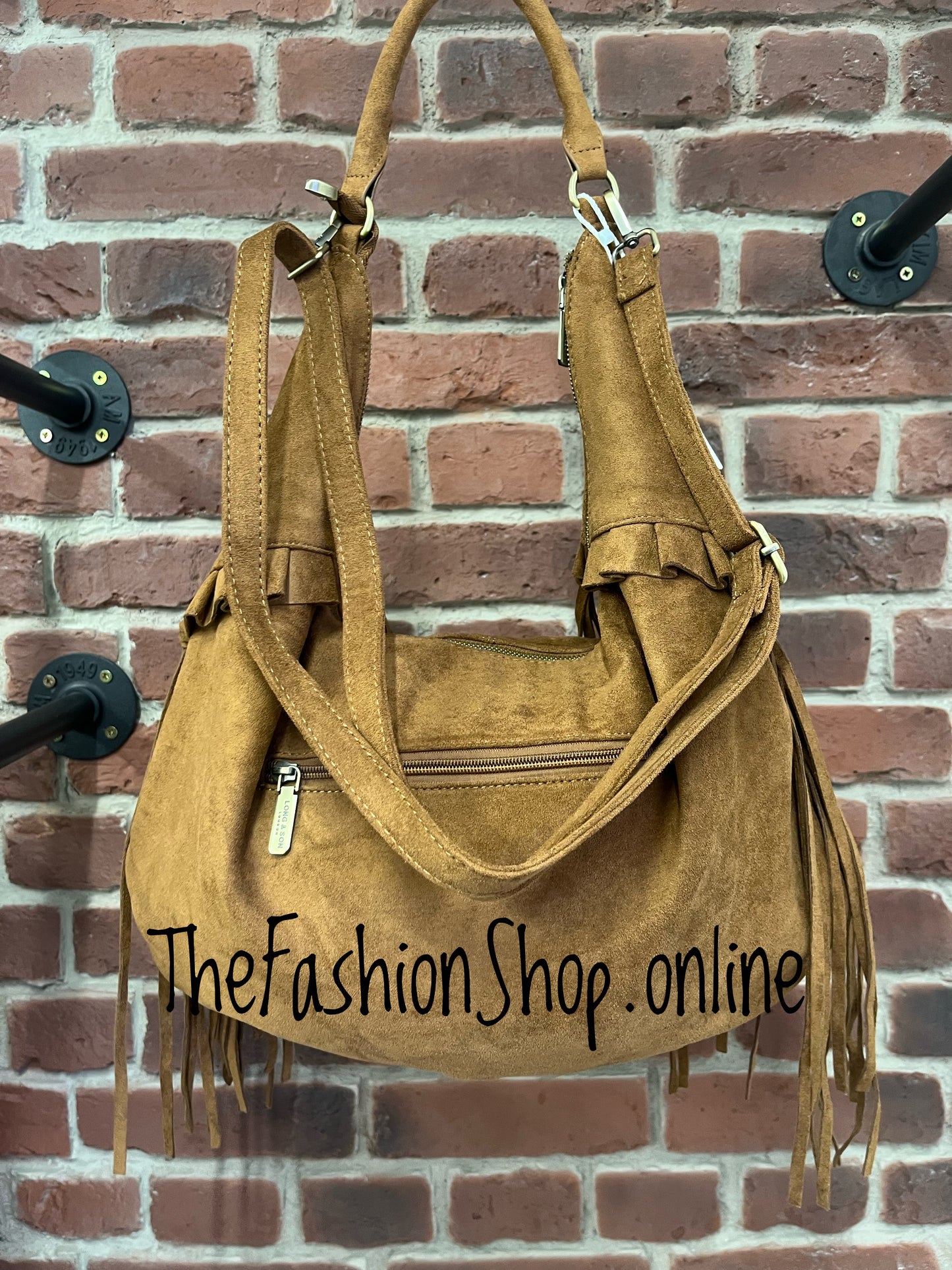 Jessie tan faux suede tassel bag