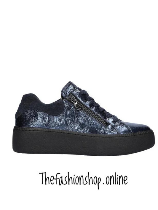 Navy wide fit Waldlaufer lace up with side zip leather trainer sizes 4-8