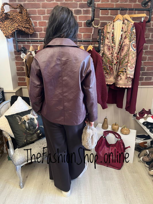 Jocelyn wine faux leather box jacket sizes 8-14 and 14-18