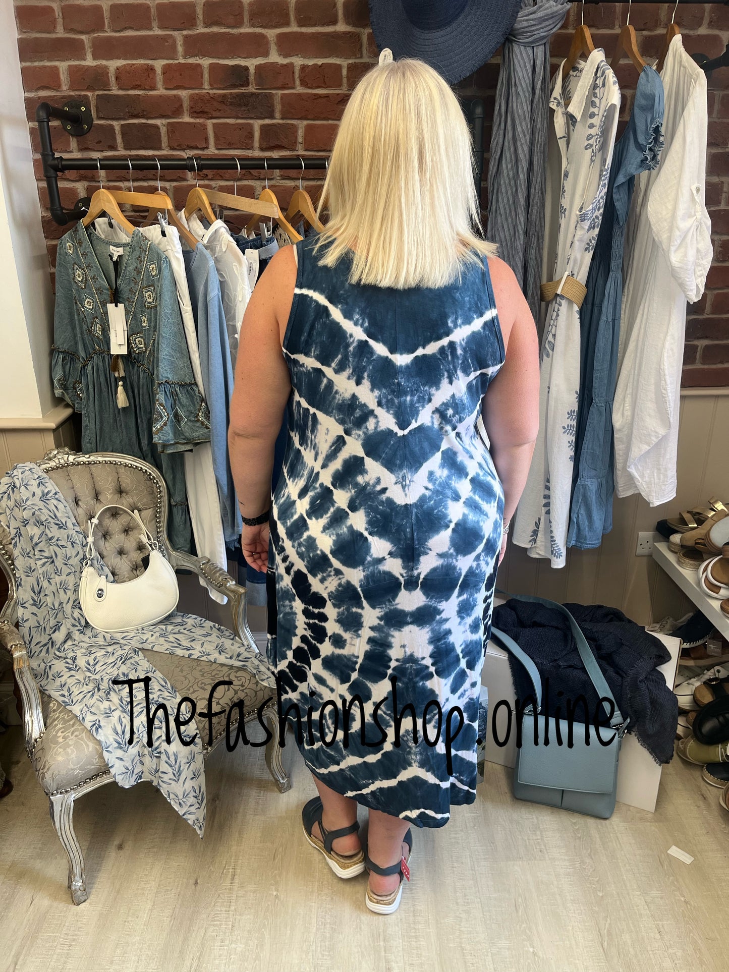 Lottie denim blue tie dye sleeveless dress 12-22