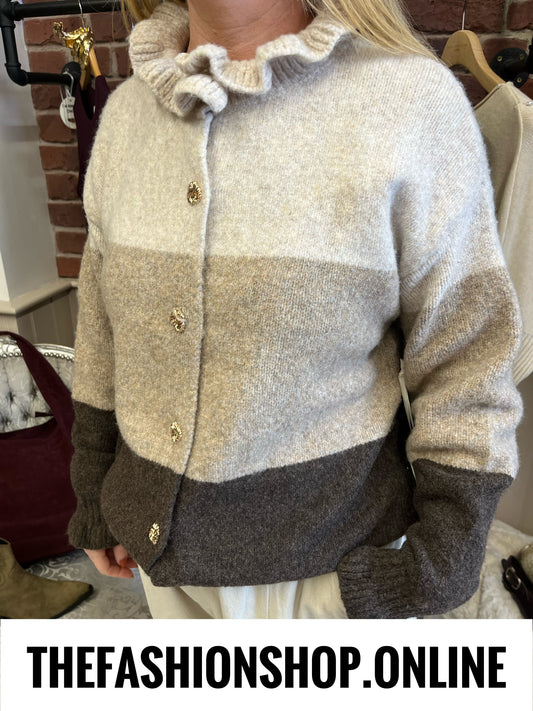 Shannon beige, mocha and brown wool mix cardigan 10-18