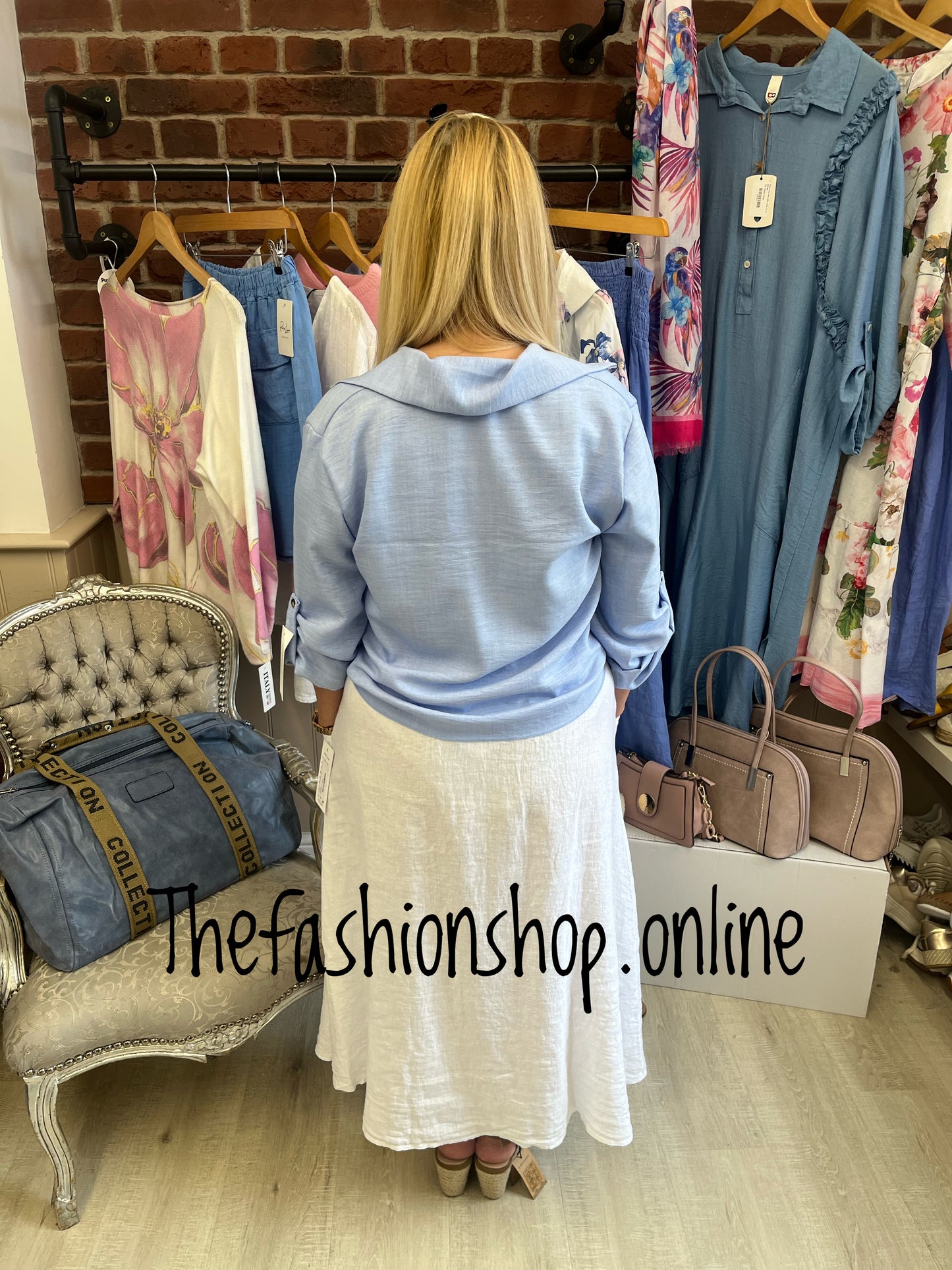 Tammy white linen skirt with belt 8-16