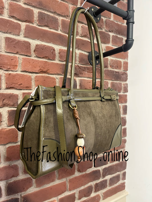 Grace khaki faux suede bag