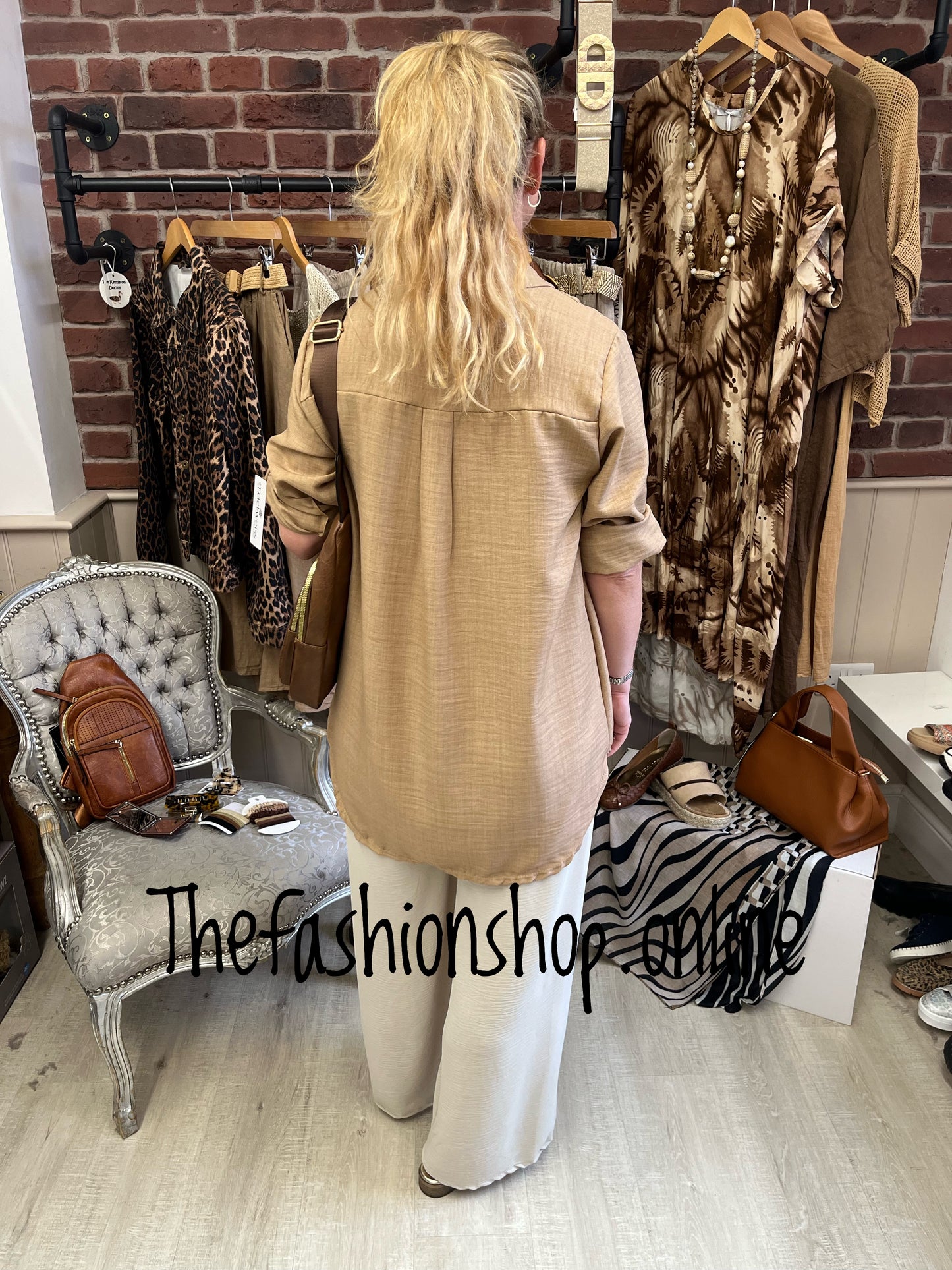 Layla camel high low blouse 8-14