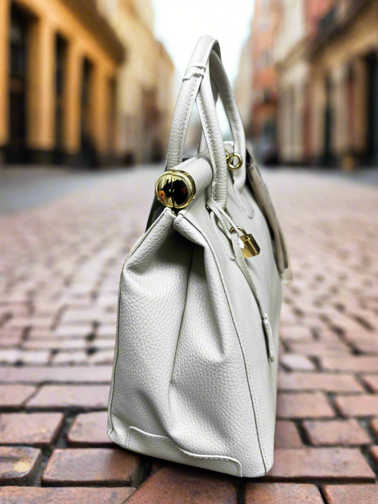 Sarah Tempest Italian beige leather padlock bag