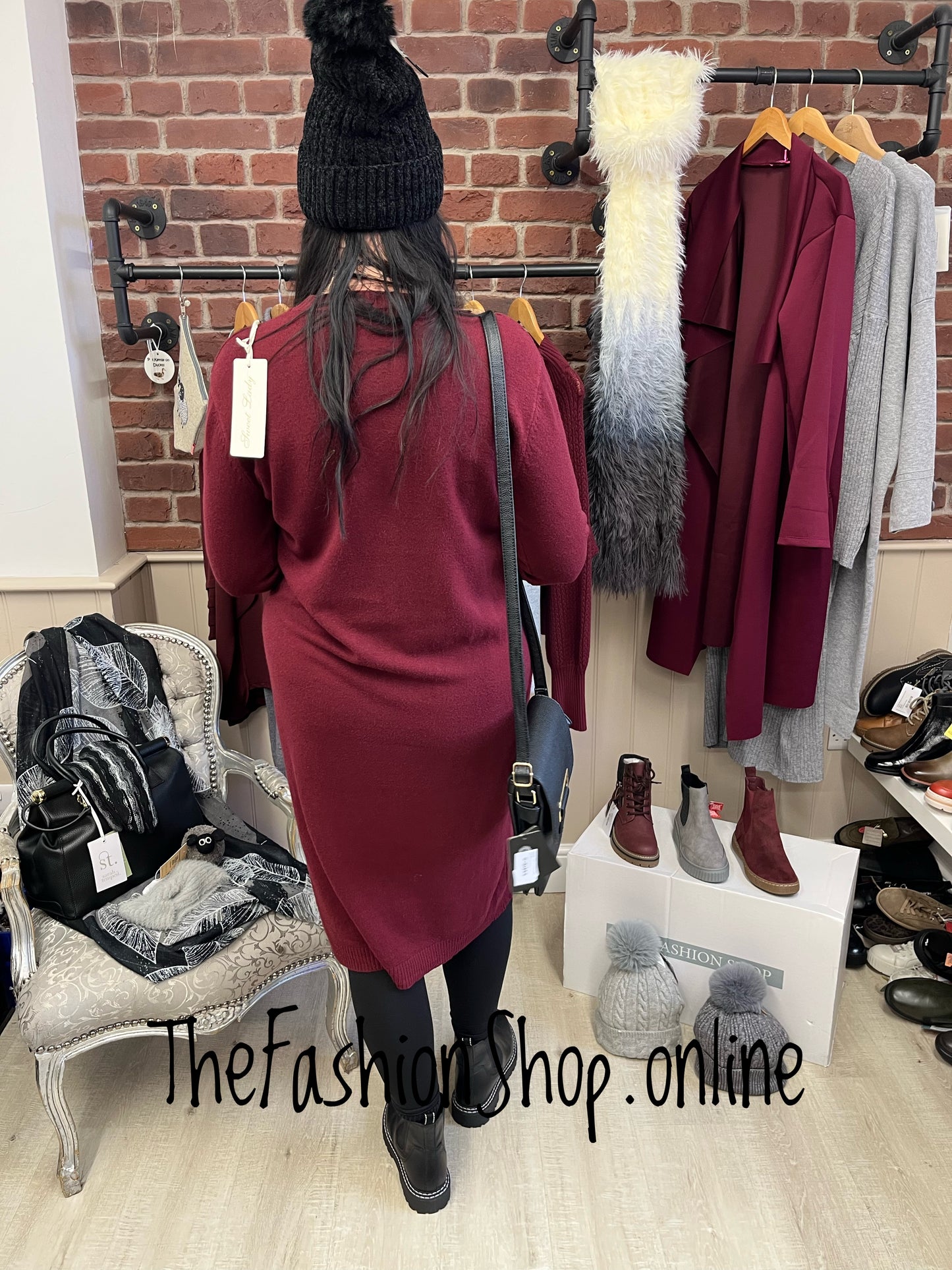 Alison wine cable knit jumper dress 14-18