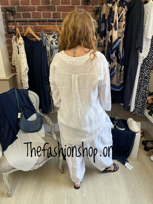 Saffron white linen button top 10-16