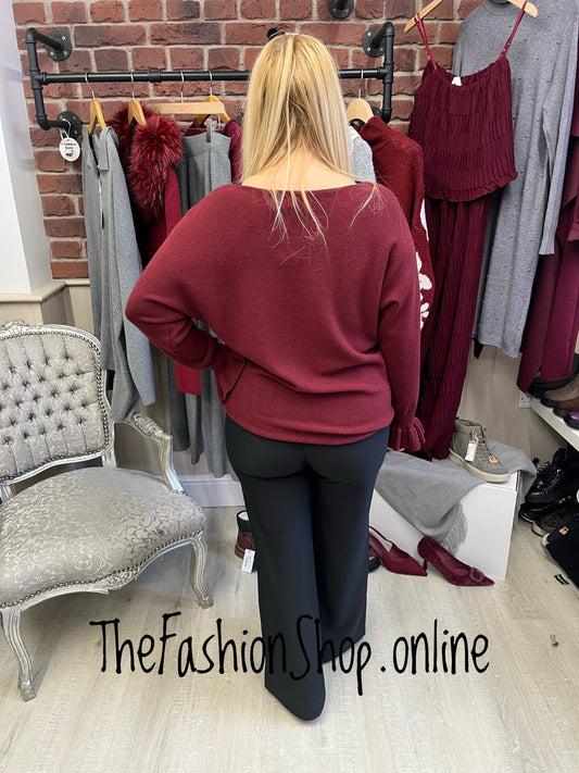 Della wine frill cuff jumper 8-16