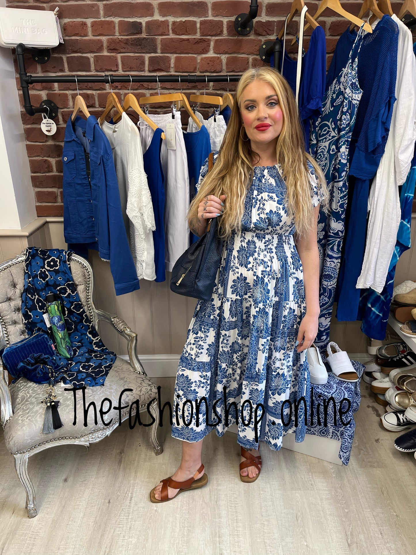 Stella Morgan blue and white bardot dress sizes 8-16