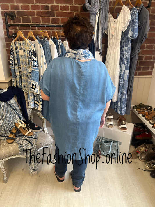 Fly Out denim high low tunic 16-22