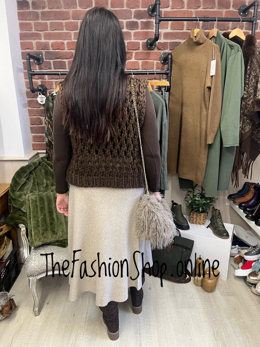 Nina brown wool mix chunky knit waistcoat 8-14