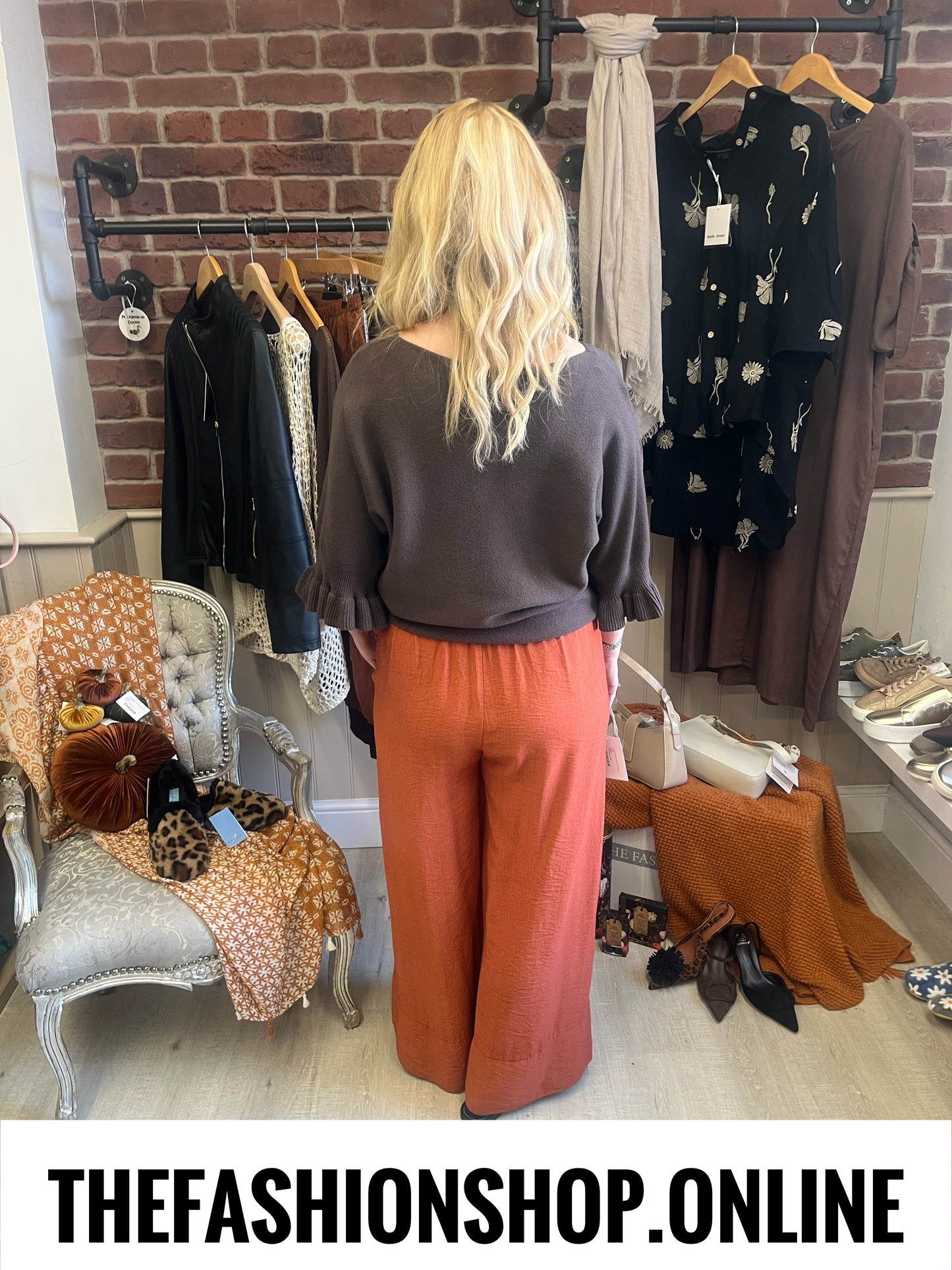 Tess brown jumper with frill sleeve 8-14