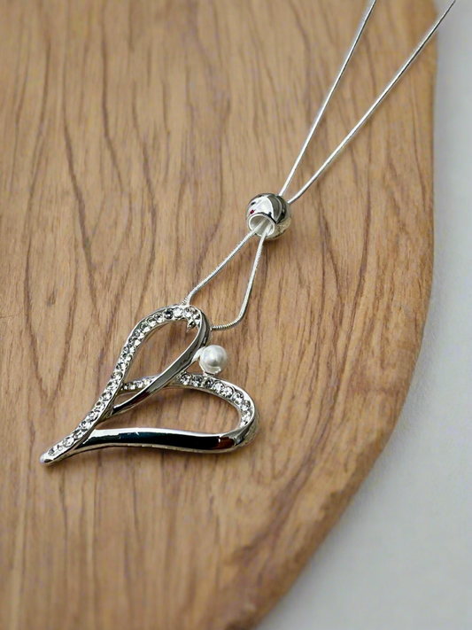 Silver diamante heart necklace