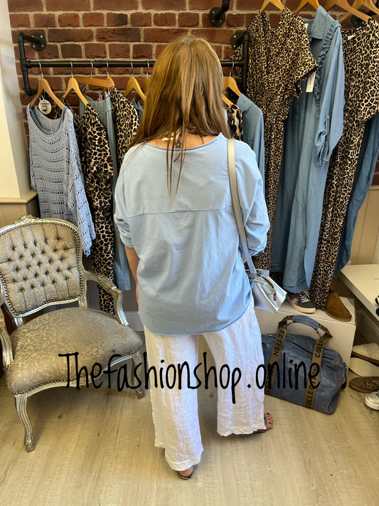 Lucy blue linen mix top 12-18