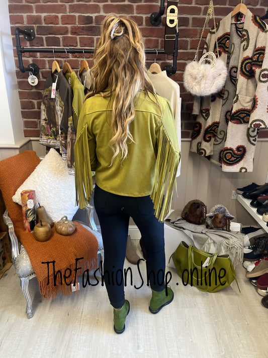 Misty olive faux suede tassel jacket 8-12