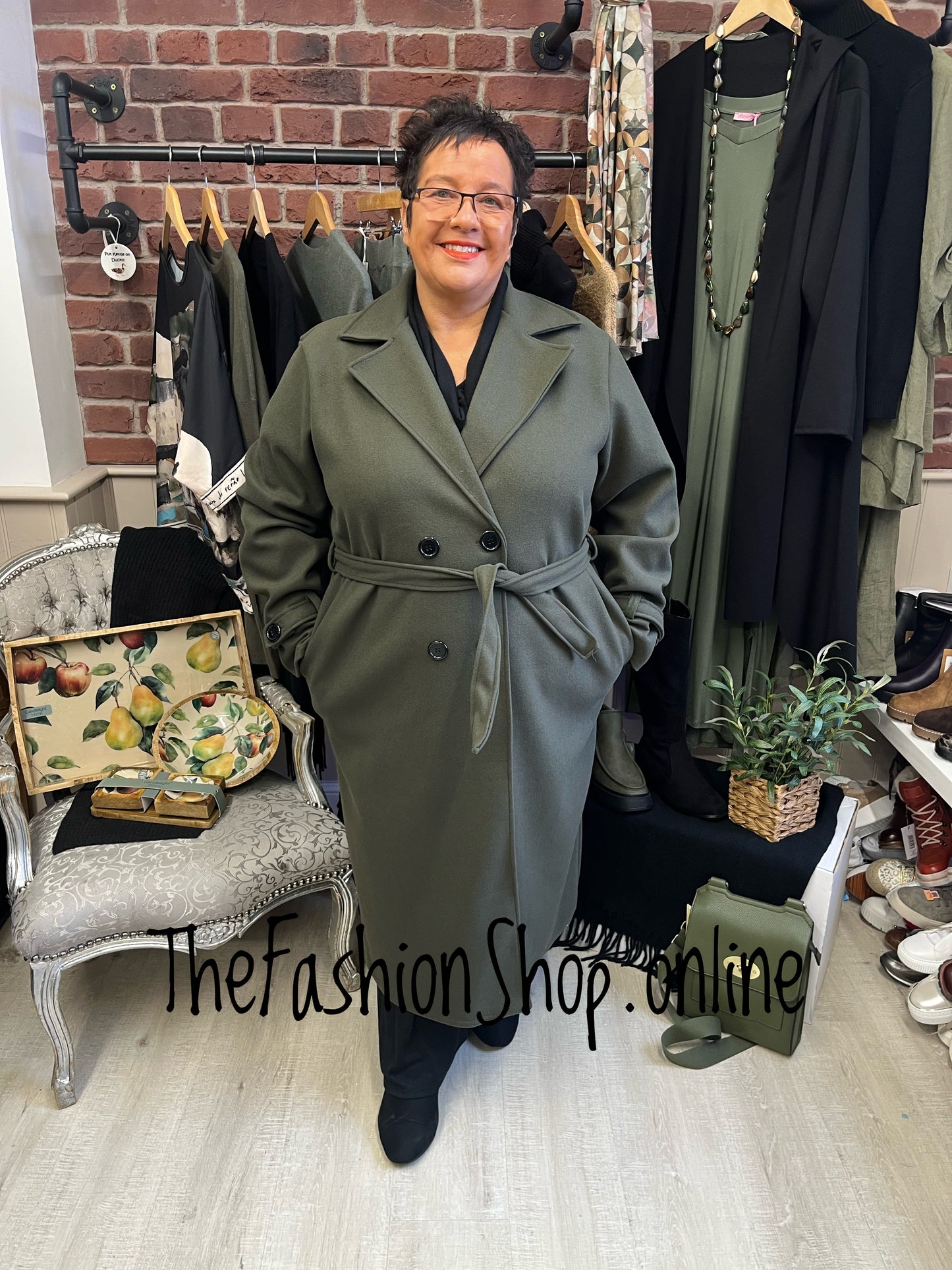Lizzy Khaki Green double breasted trench coat 16-20