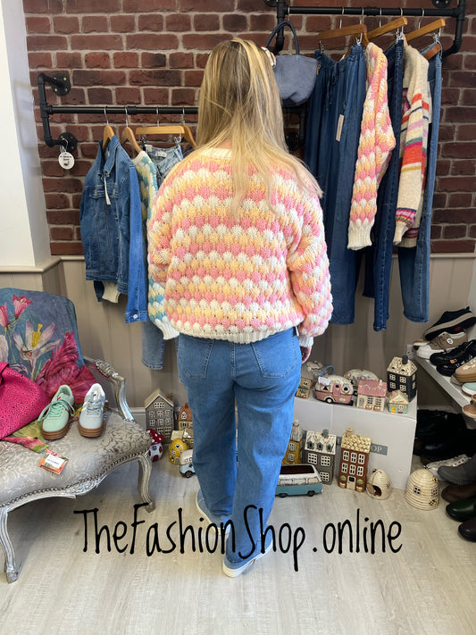 Sophia pink and orange bubble knit jumper 8-14