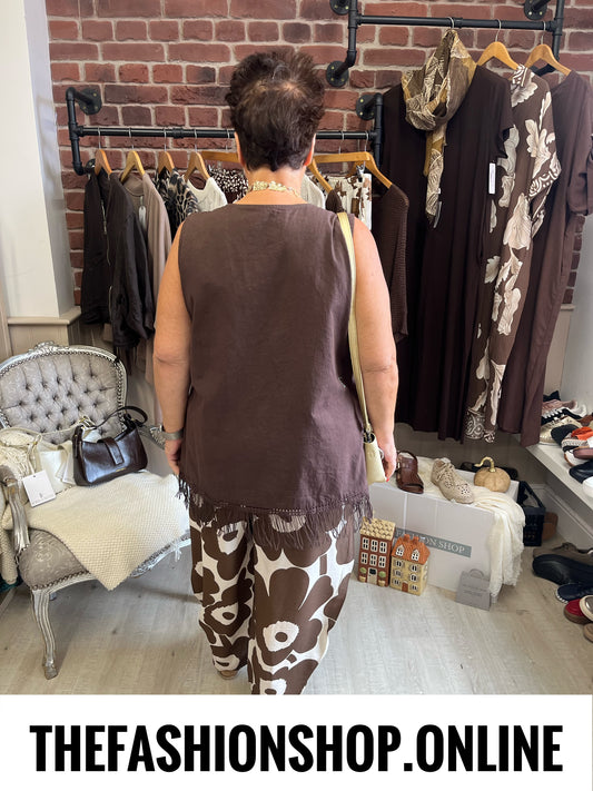 Libby brown and cream floral balloon trousers 14-22