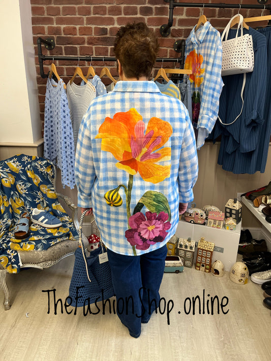 Thea blue checked bold flowers shirt 12-22
