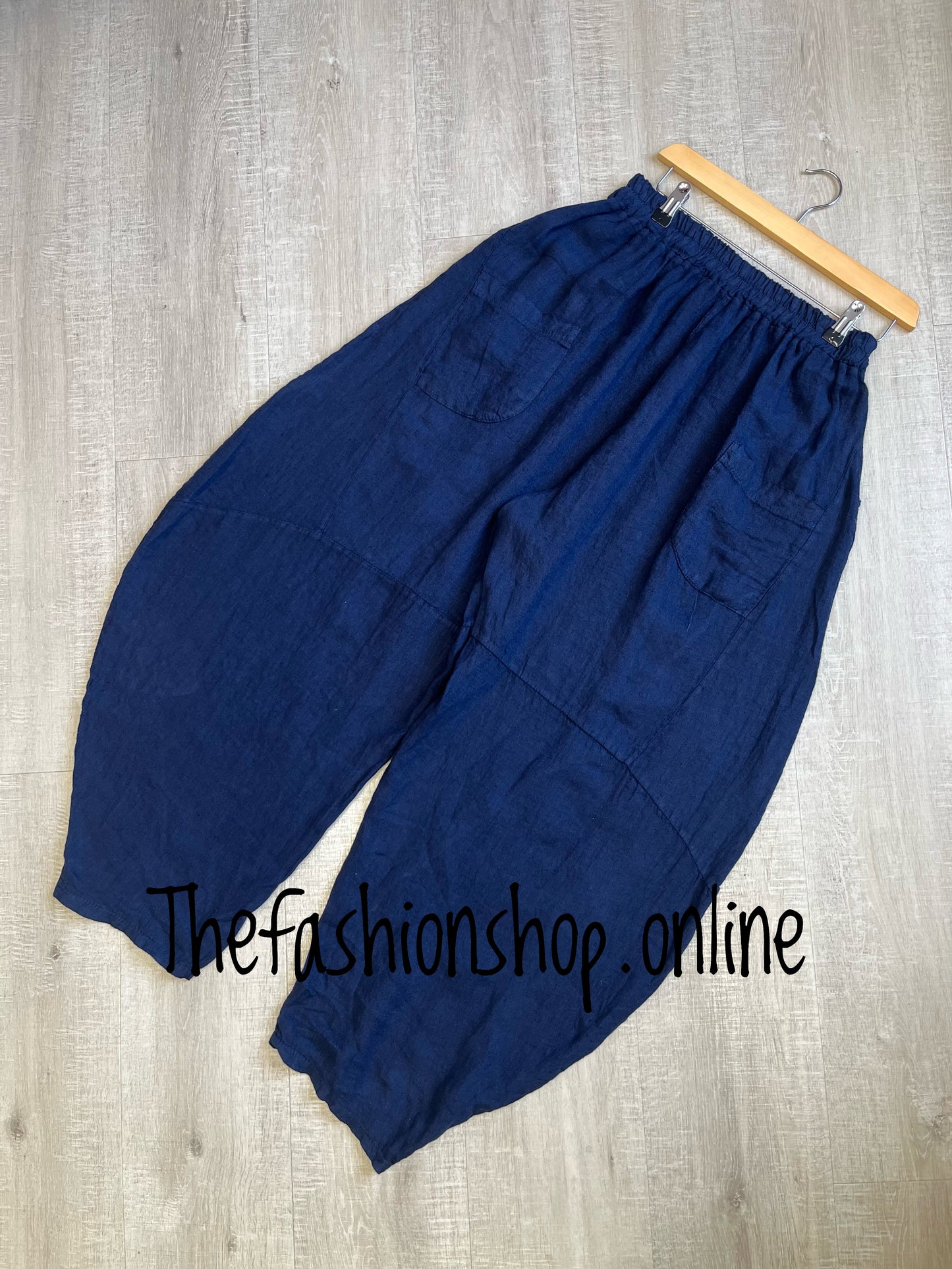 Kali navy back pocket linen trousers 10-18