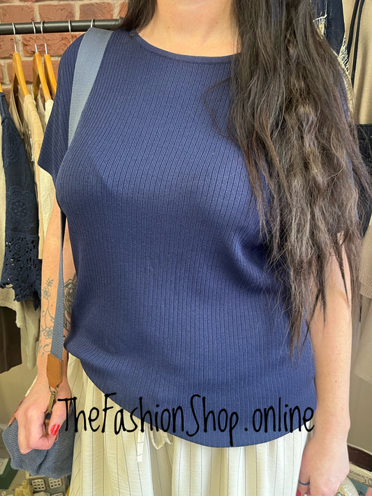 Penelope navy ribbed top 14-20