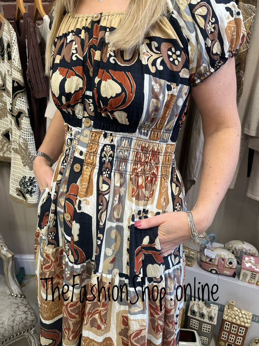 Lillie mocha patchwork gypsy maxi dress 8-18