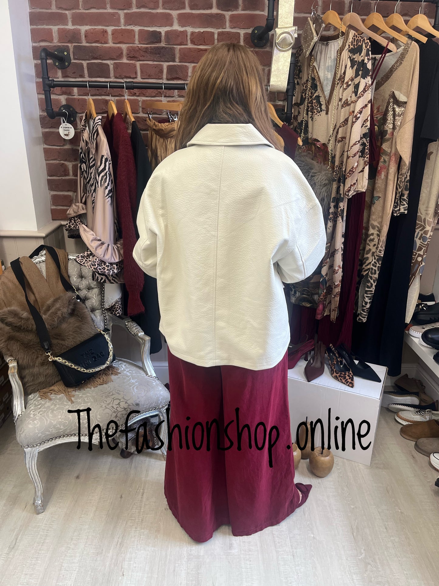 Jocelyn cream faux leather box jacket sizes 8-14 and 14-18