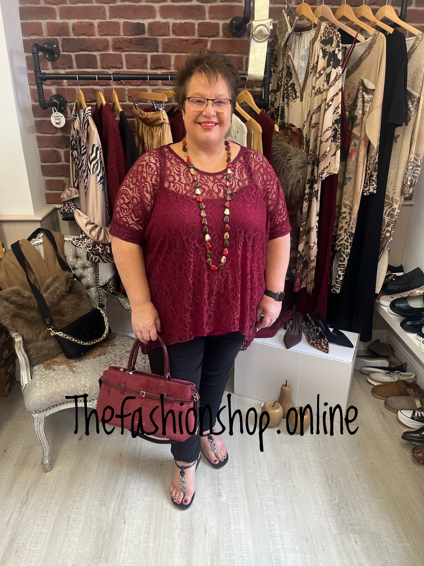 Luna wine high low lace top with vest 16-22