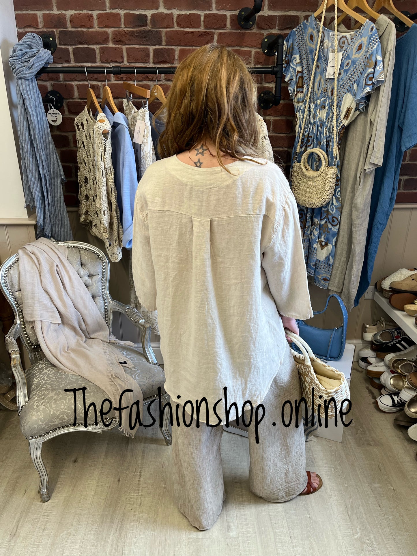 Saffron stone linen button top 10-16