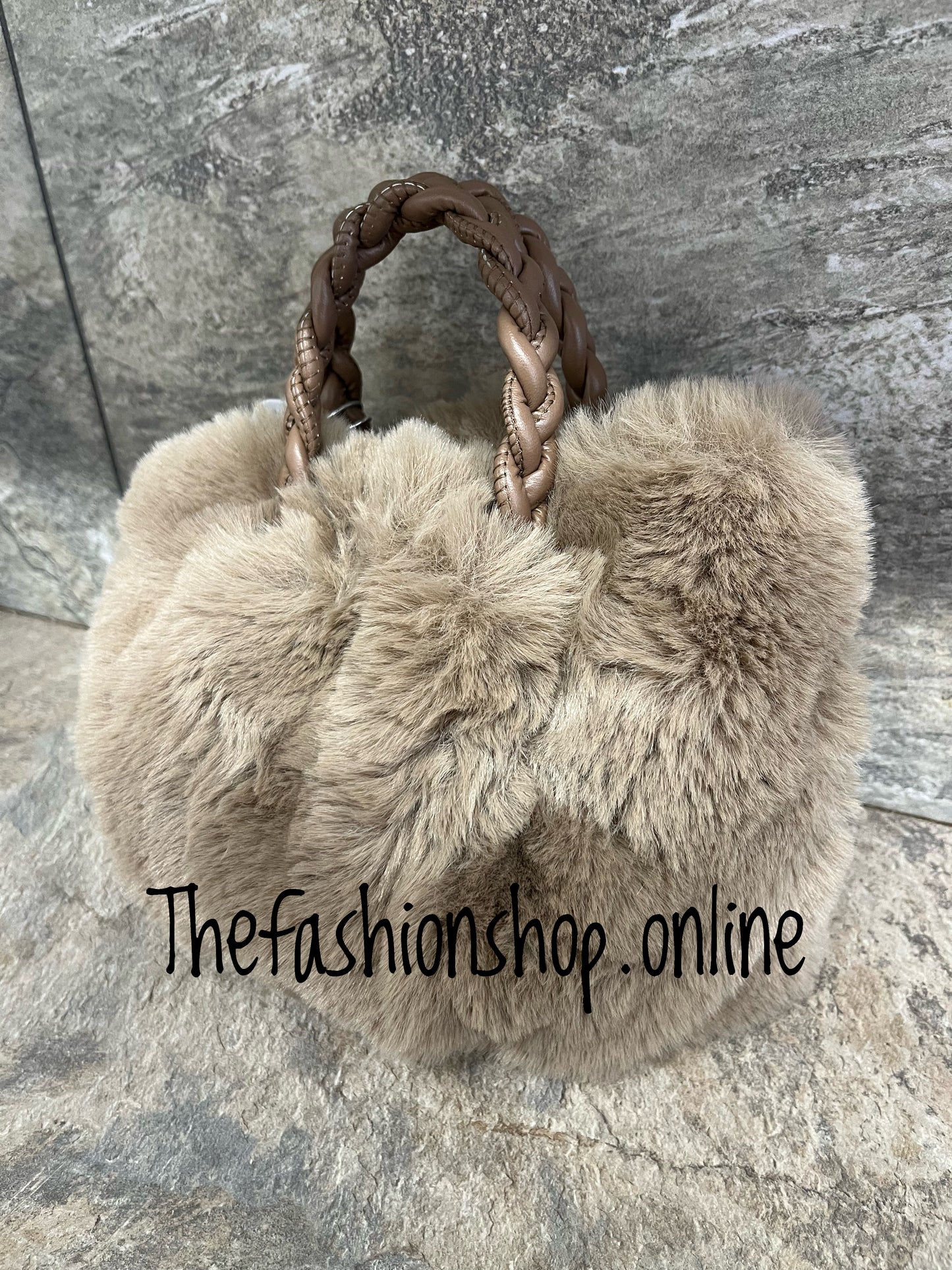 Evie Mocha small faux fur bag