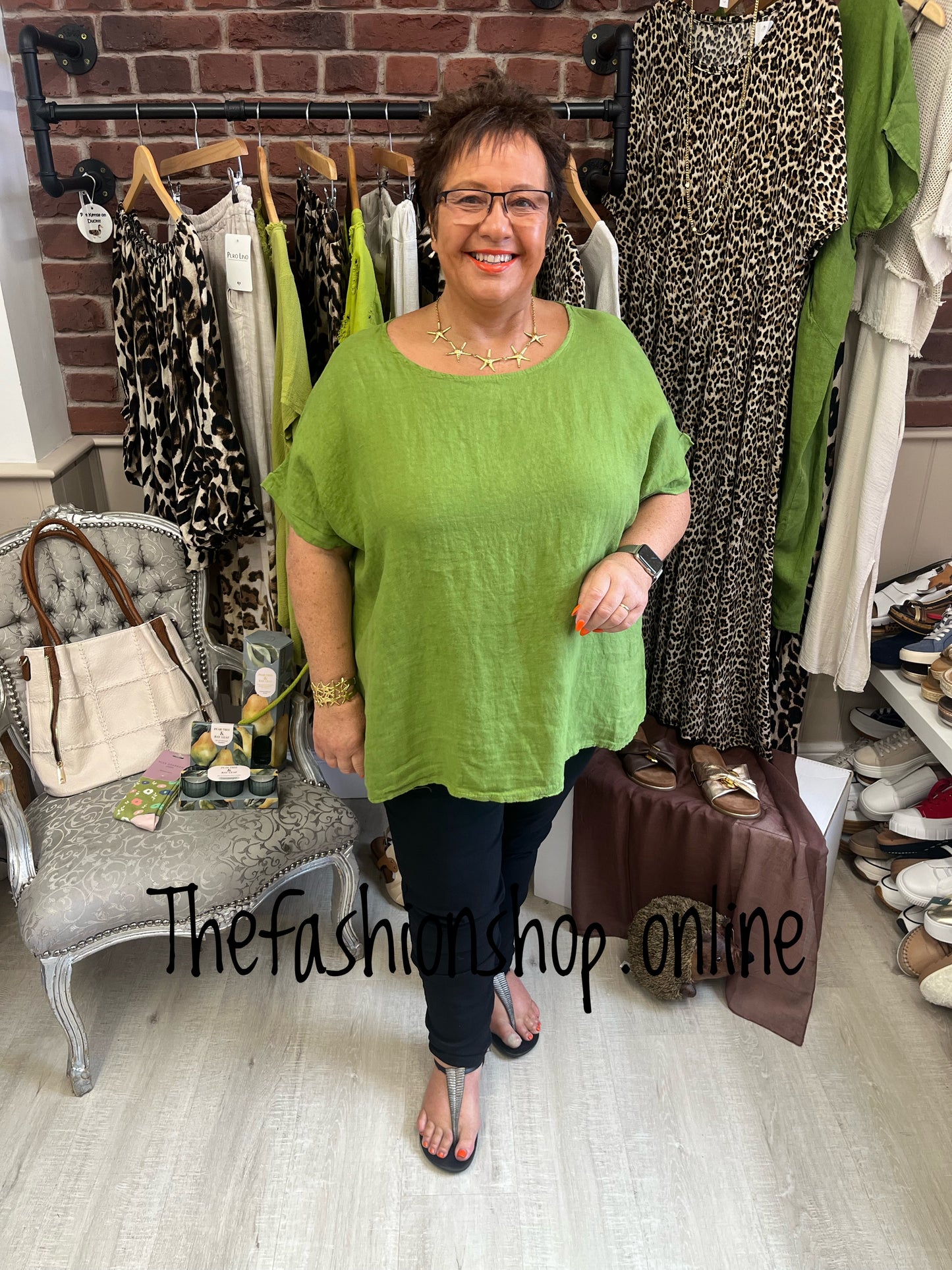 Kali olive keyhole linen top 16-22