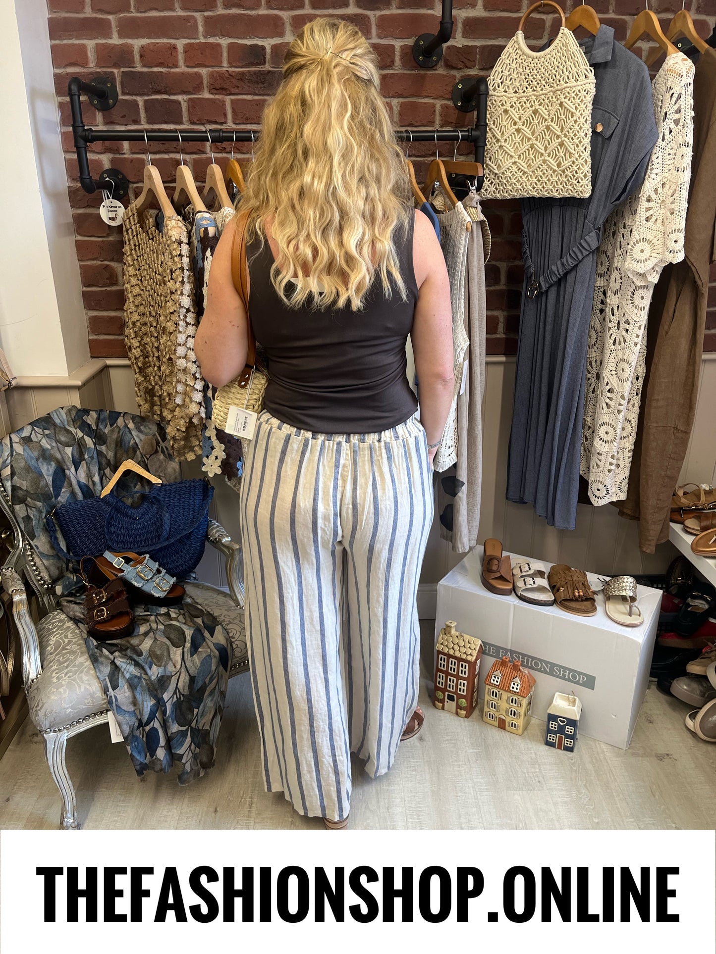 Alana navy and beige linen striped trousers 8-14