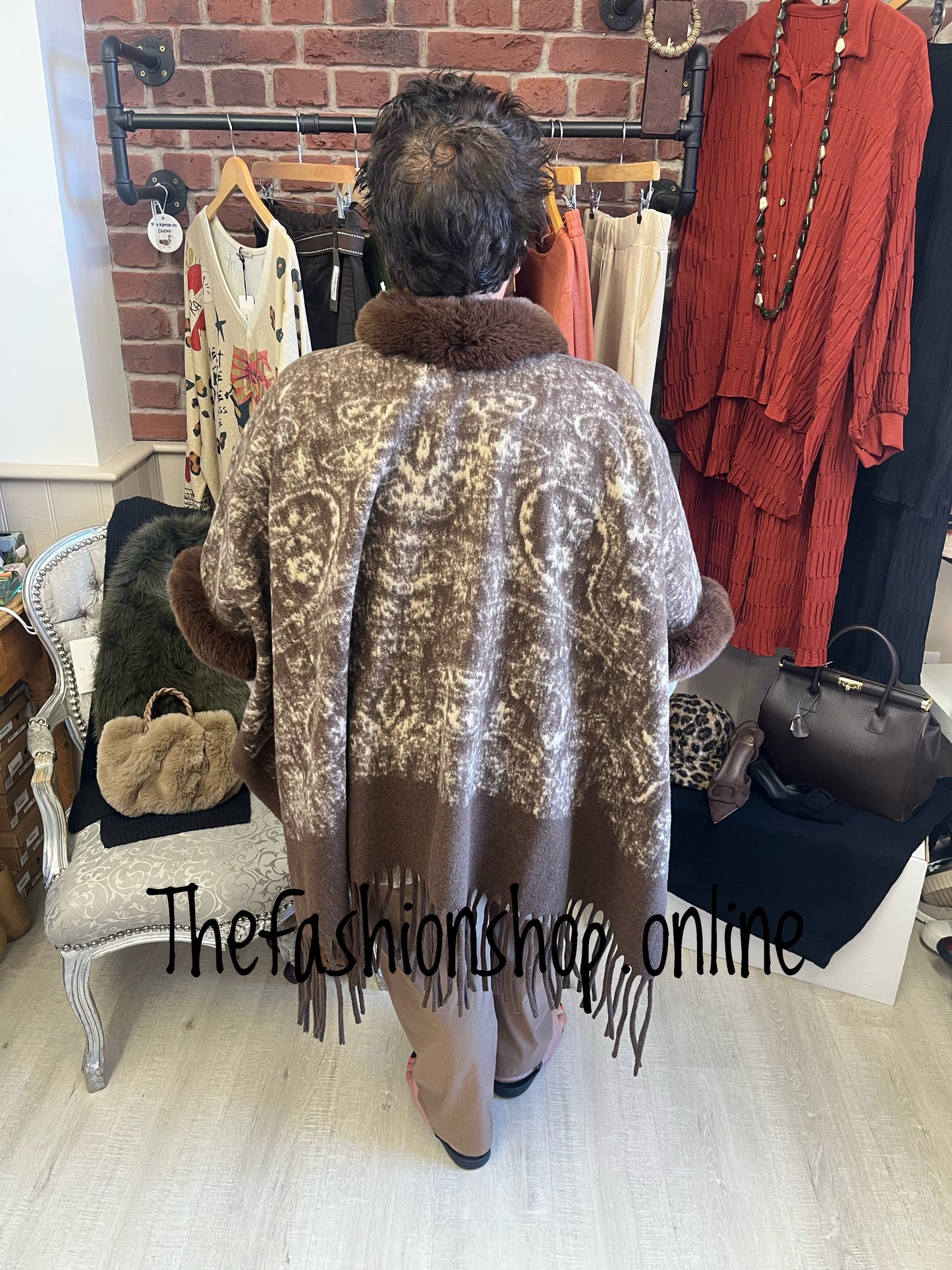 Whitney brown faux fur cape - free size