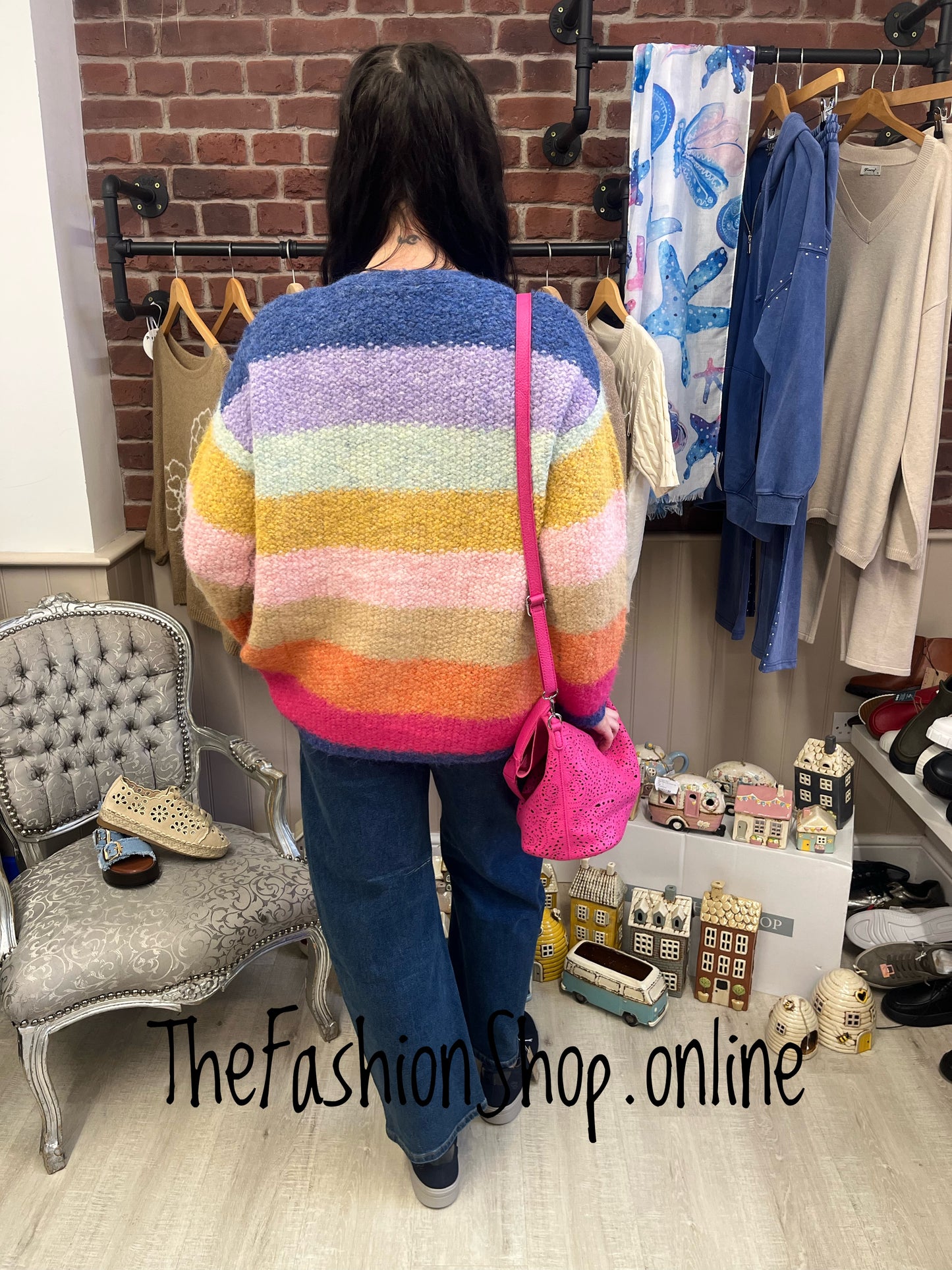 Holly rainbow striped wool mix cardigan sizes 10-12, 14-16 and 18