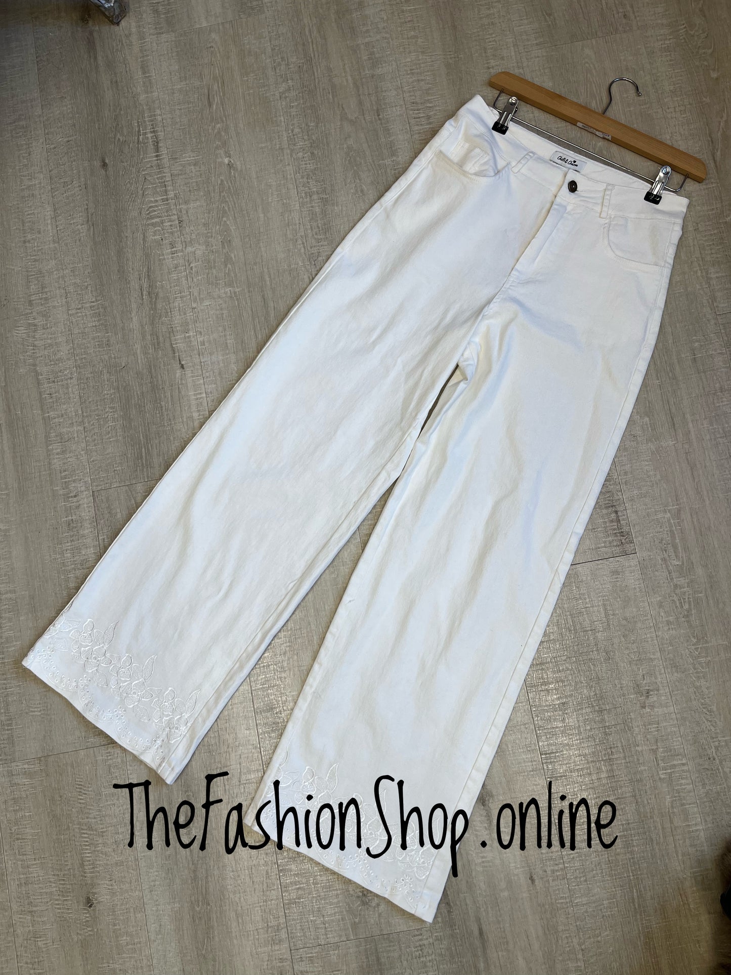 Debbie off white floral hem jeans sizes 10, 12, 14 and 16