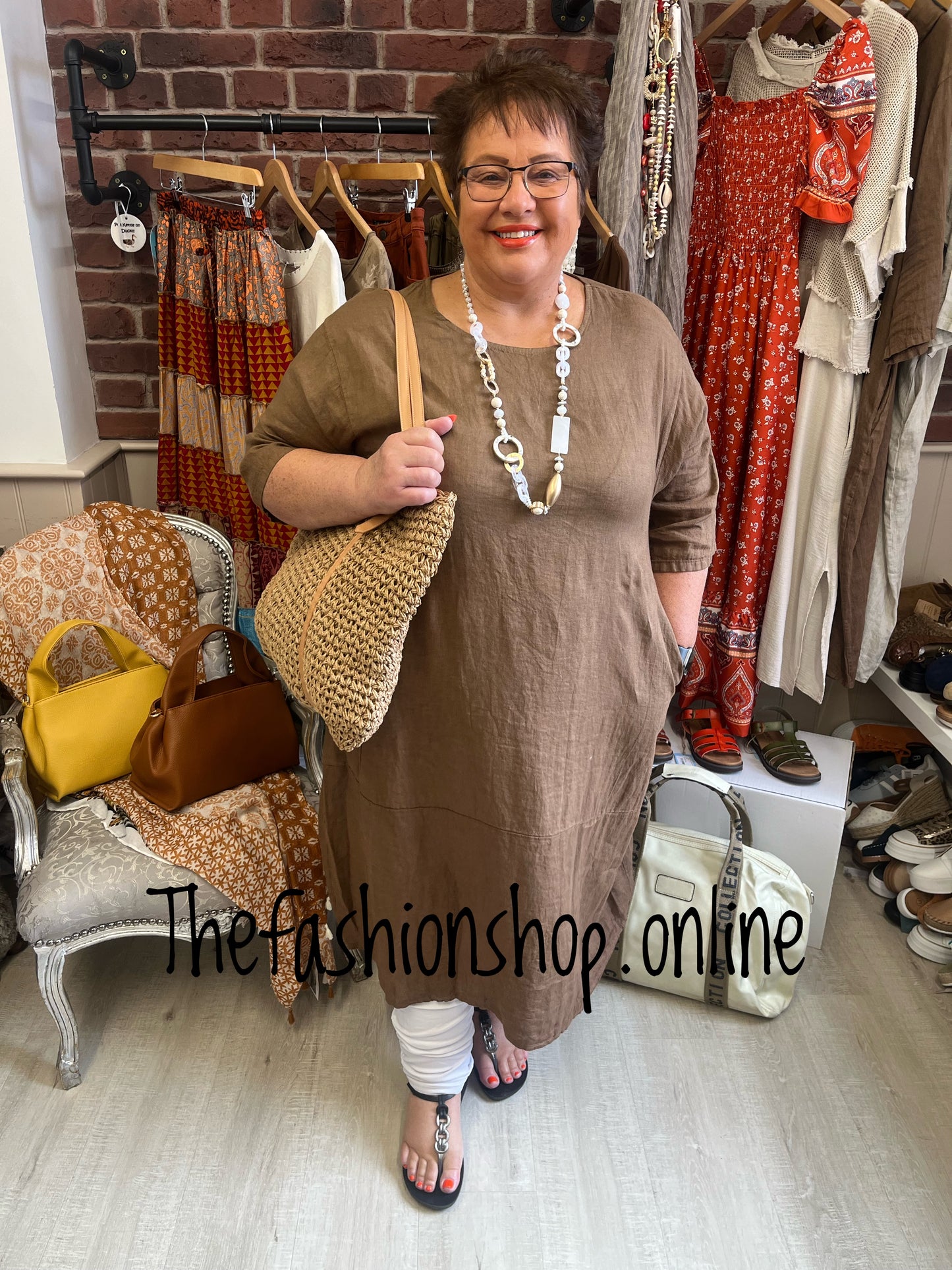 Keira brown cocoon dress with straight hem 16-22