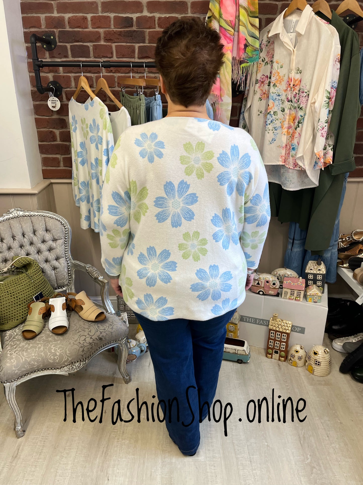 Charlotte blue and green floral jumper 14-20