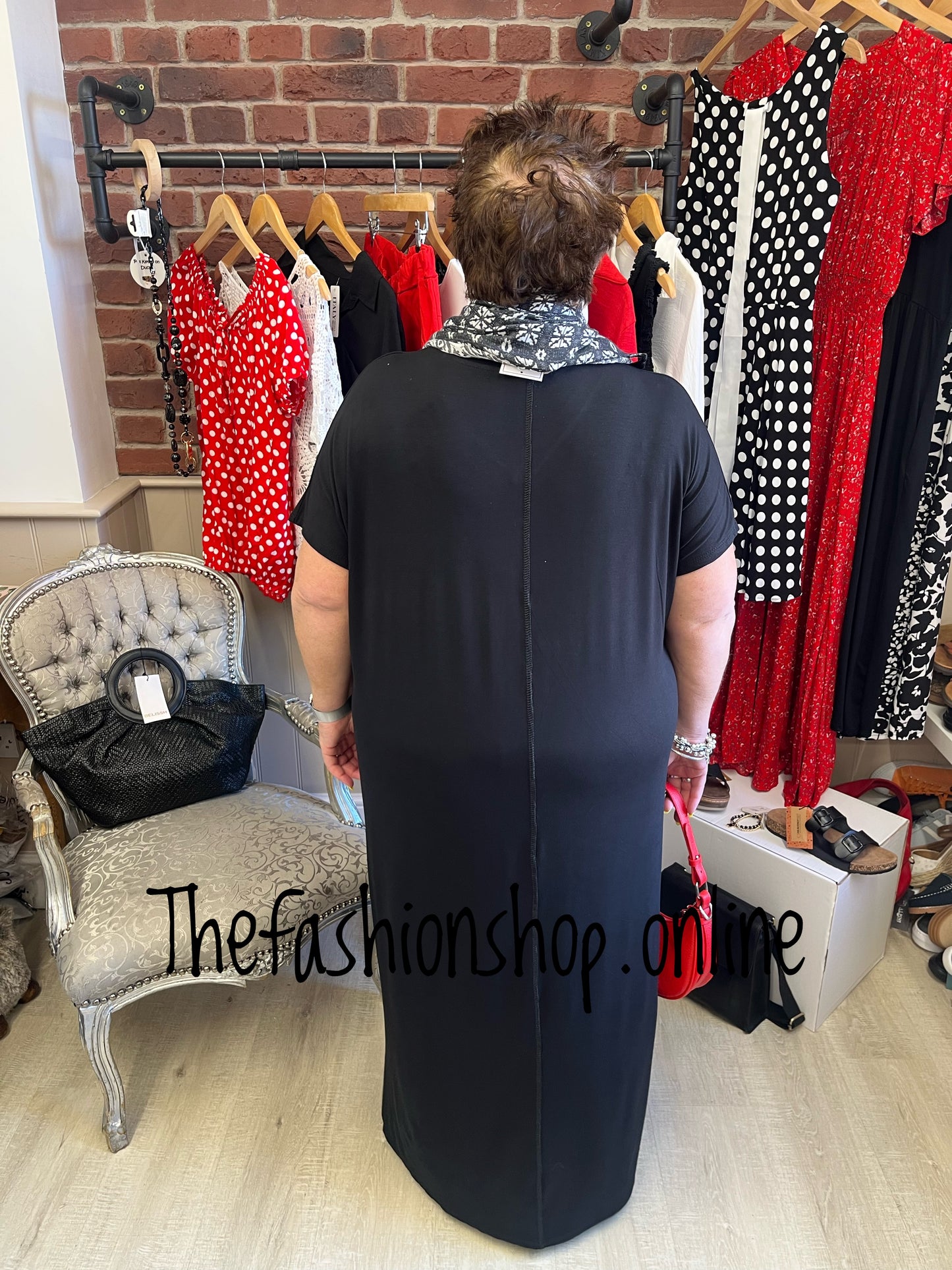 Black V Neck Dress Up Dress Down Dress with side split 16-26