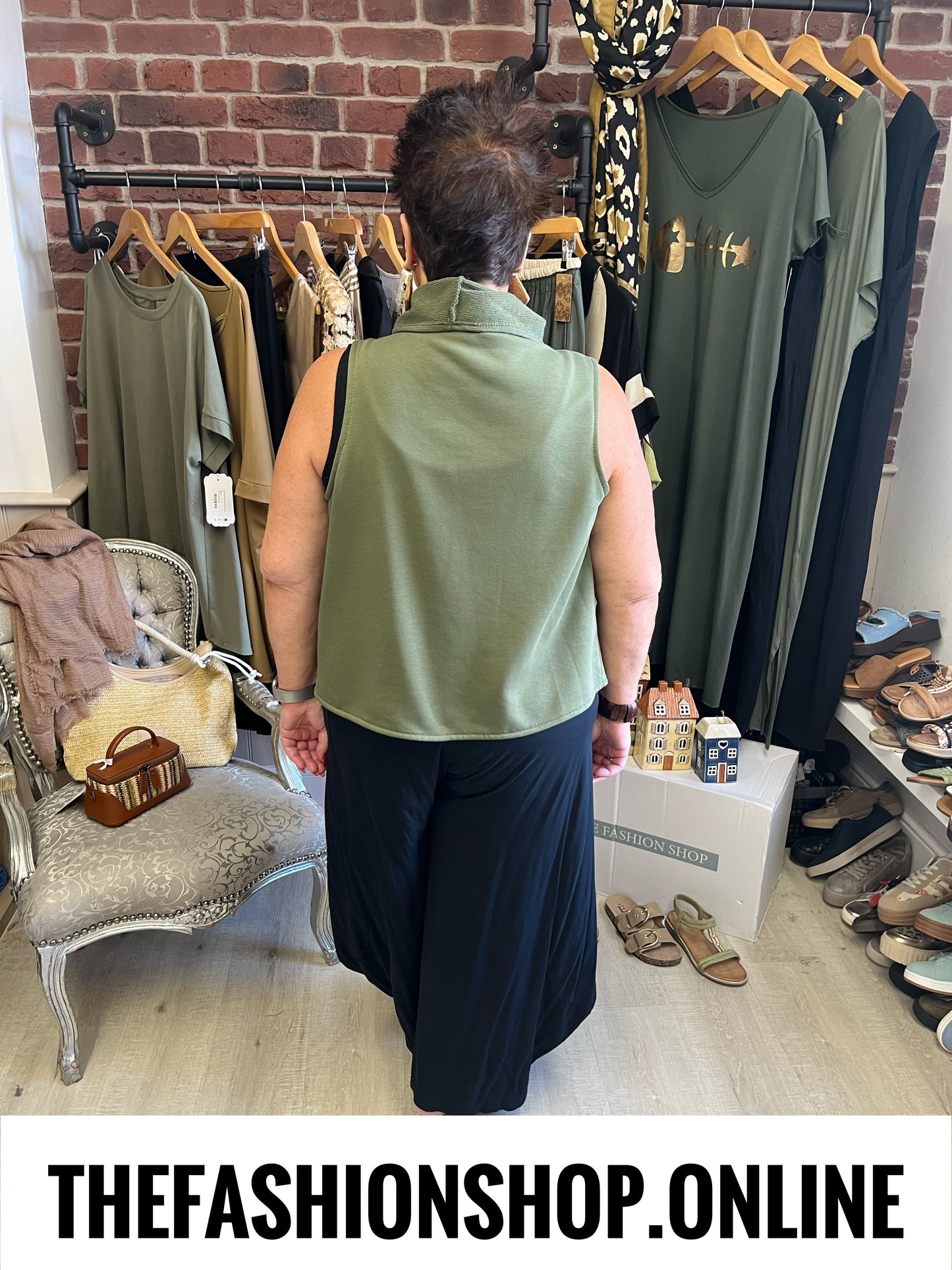 Rhianna khaki waterfall funky waistcoat 10-20