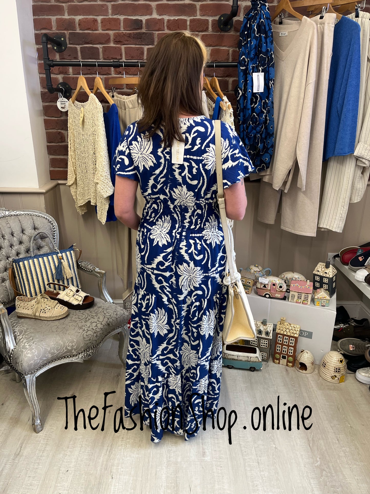 Harmony navy and cream printed dress 10-18